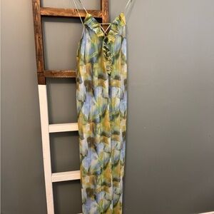 ZARA Pleated Ruffle Maxi Dress – Soft Watercolour Print